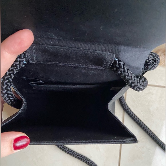 Black Unique Cord Top Handle Bag with Tassel and Crossbody Strap - Picture 4 of 4